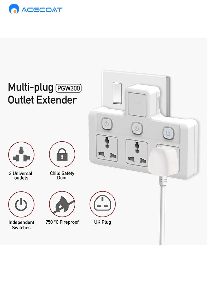 ايسكوت مقابس تمديد عالمية، مقابس متعددة، محول مقبس حائط، مقبس مزود بالطاقة ثلاثي الاتجاهات بتبديل، تحويل 1 إلى 3، بدون كابل مع تصنيف 3 دبابيس، محول تمديد طاقة مع حماية من ارتفاع الجهد - Image 3