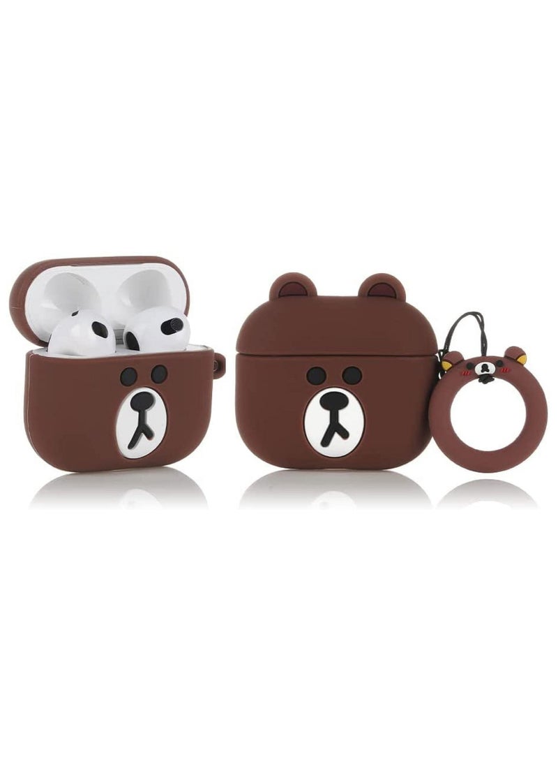 Silicone Shockproof Protective Case Cover for AirPods Pro Cartoon Bear Design Brown Color, Shock Resistant with Durable Anti-Lost Carabiner to Securely Attach AirPods to Handbags, Suitcases, Pants Keychain Brown - Image 5