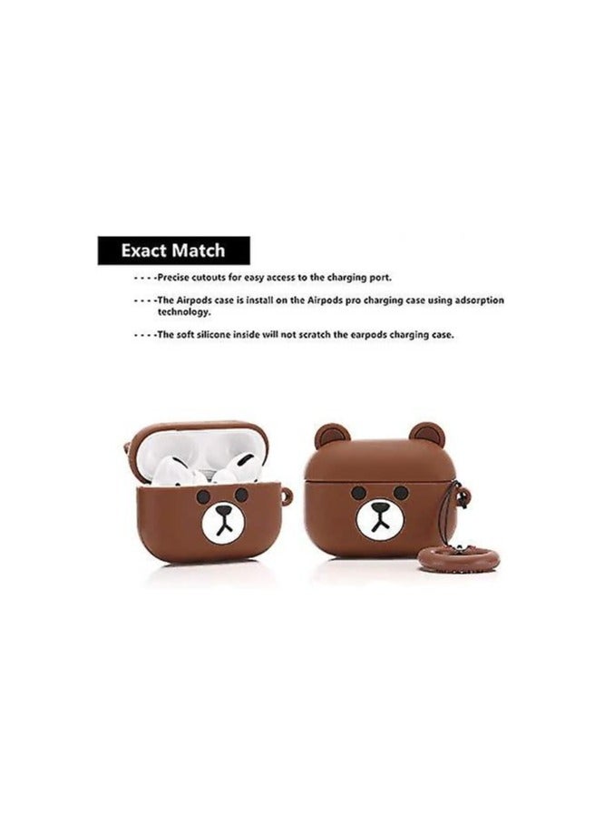 Silicone Shockproof Protective Case Cover for AirPods Pro Cartoon Bear Design Brown Color, Shock Resistant with Durable Anti-Lost Carabiner to Securely Attach AirPods to Handbags, Suitcases, Pants Keychain Brown - Image 3