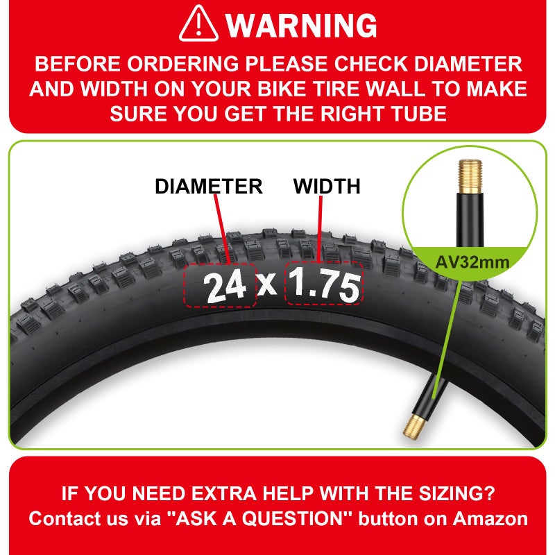 Hydencamm 2-Pack Bike Inner Tube for 24 X 1.75/1.95/2.10/2.125", Premium 24x1.95 Bicycle Tube with 32 mm Schrader Valve 2PCS Levers, 24x2.125 Tube Compatible with Road/MTB/Kids Bike by Hydencamm (2 of One Size) - Image 2