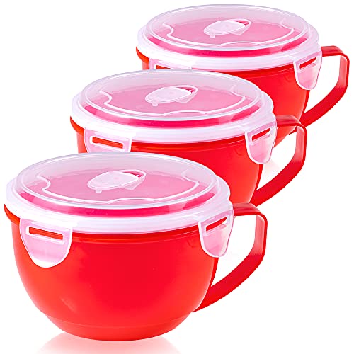 MATICAN Microwave Bowl with Lid 3Pack Microwave Soup Bowl with Lid Noodle Bowl for Ramen Soup Beverages 3043 Ounces Red