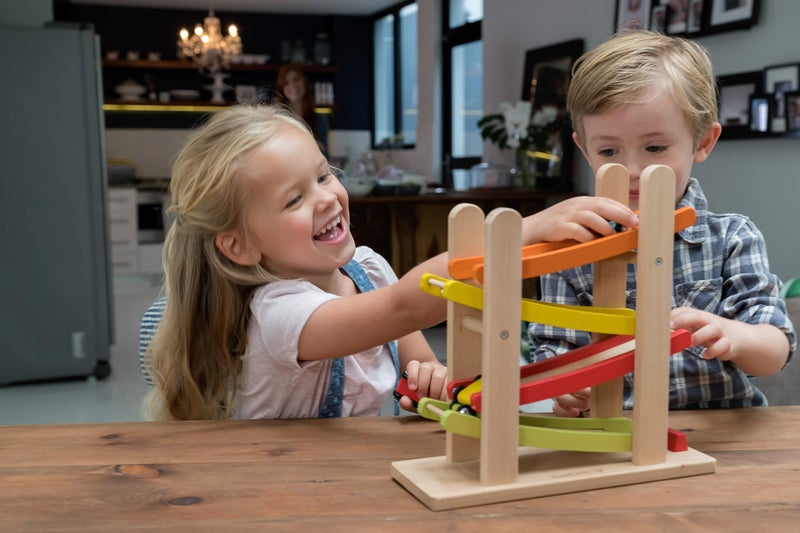 EverEarth Jr. Ramp Racer. Race Track for Toddlers and 4 Wood Cars, Race Car Ramp Set - Image 4