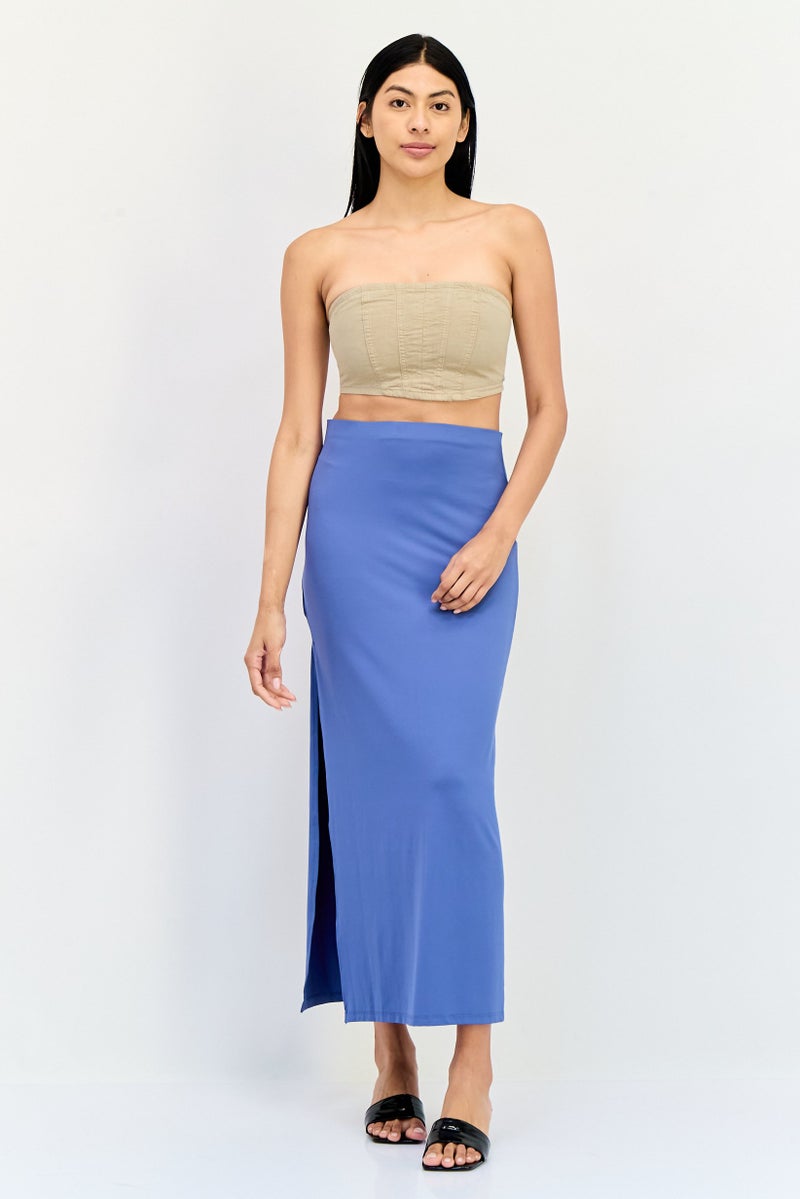 Pull & Bear Pull  Bear x Pacific Republic Women Straight Across Neck Strapless Plain Top, Dark Tan  - Image 4