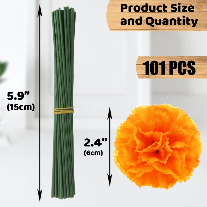 Hananona Hananona 101 Pcs Marigold Flower Heads Bulk  Silk Marigold with Stems Artificial Marigold Flowers for Diwali Home Decor DIY Marigolds Garland Craft Day of Dead Decorations - Image 2