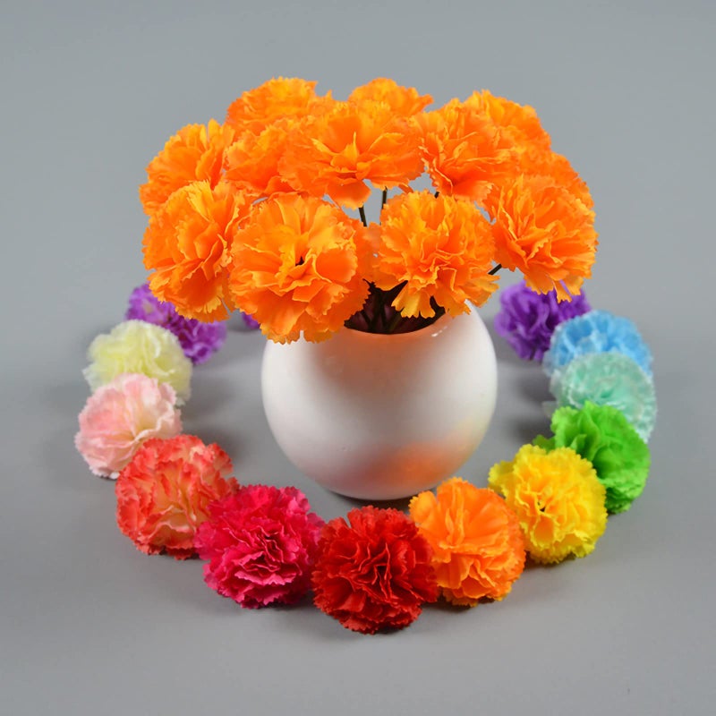 Hananona Hananona 101 Pcs Marigold Flower Heads Bulk  Silk Marigold with Stems Artificial Marigold Flowers for Diwali Home Decor DIY Marigolds Garland Craft Day of Dead Decorations - Image 4