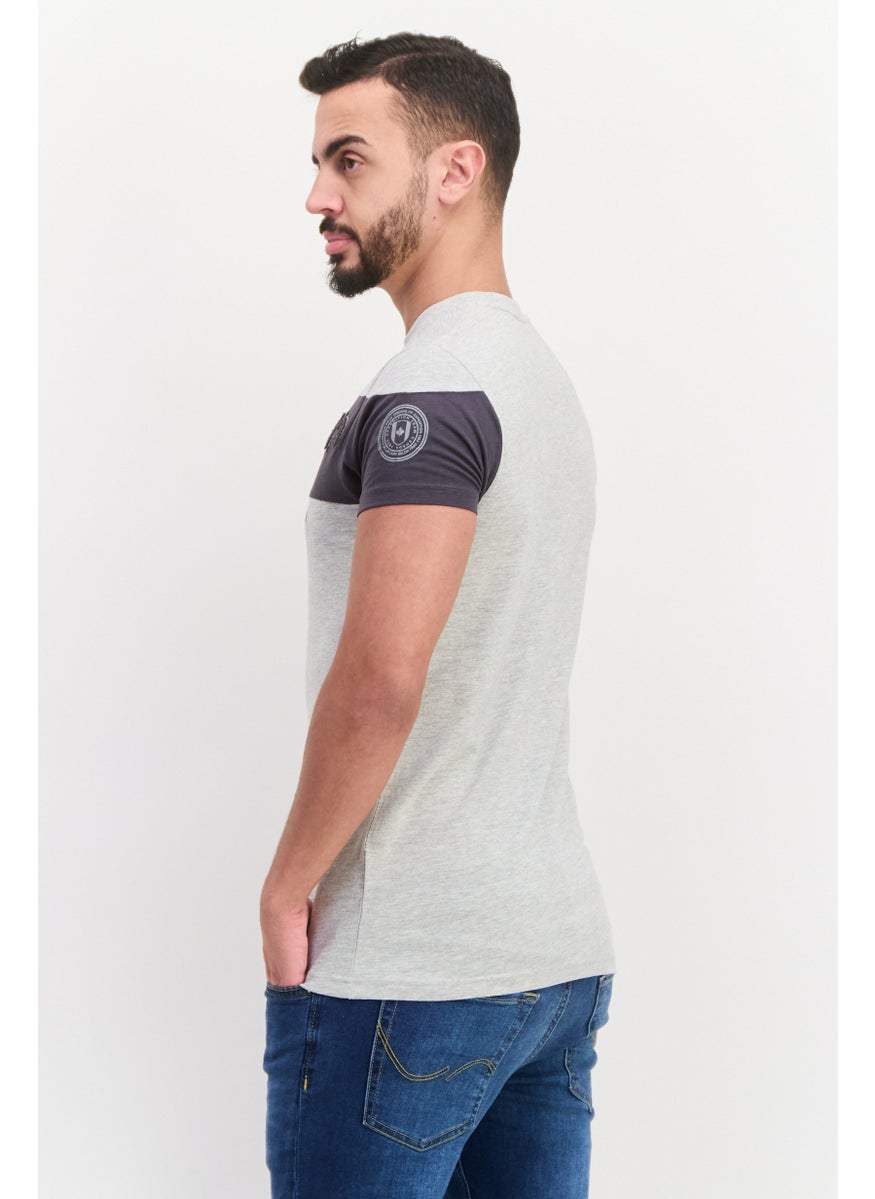 Canadian Peak Men Round Neck Short Sleeves Embroidered T-Shirts, Grey  - Image 3