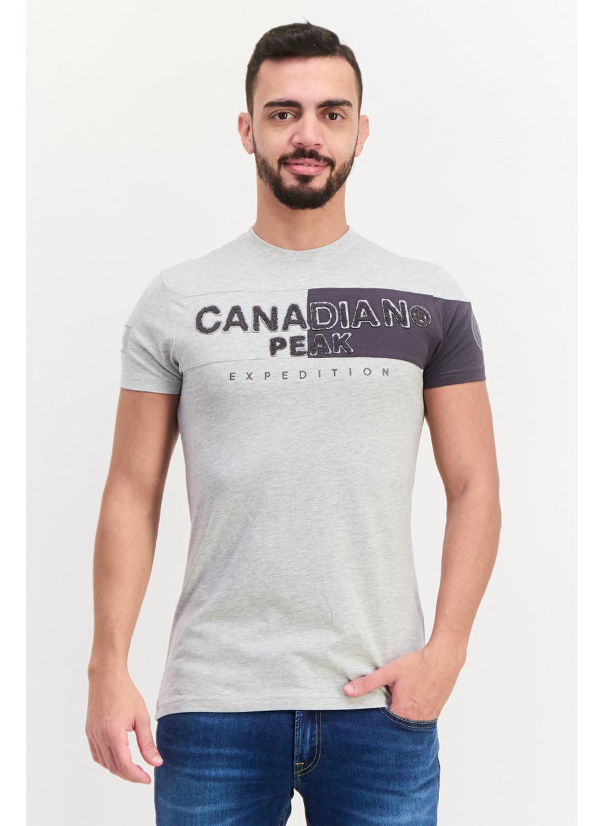 Canadian Peak Men Round Neck Short Sleeves Embroidered T-Shirts, Grey  - Image 1