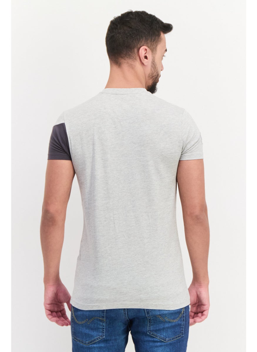 Canadian Peak Men Round Neck Short Sleeves Embroidered T-Shirts, Grey  - Image 4