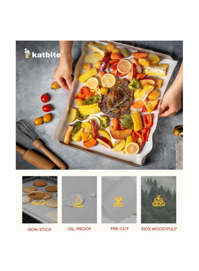 katbite 75 قطعة من ورق الزبدة الأبيض مقاس 12 × 16 بوصة، ورق زبدة متين ومقطع مسبقًا، ورق زبدة أبيض غير لاصق نصف ورقة للقلي الهوائي، وصواني خبز البسكويت، والفرن - Image 5