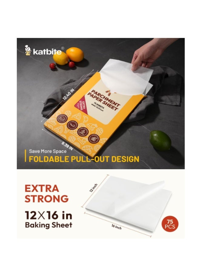 katbite 75 قطعة من ورق الزبدة الأبيض مقاس 12 × 16 بوصة، ورق زبدة متين ومقطع مسبقًا، ورق زبدة أبيض غير لاصق نصف ورقة للقلي الهوائي، وصواني خبز البسكويت، والفرن - Image 3