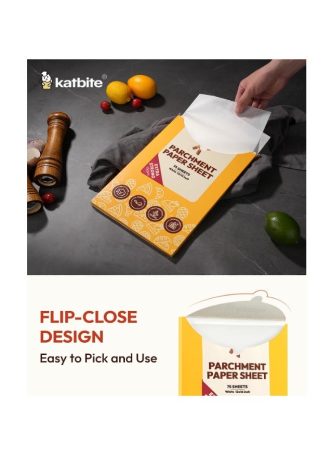 katbite 75 قطعة من ورق الزبدة الأبيض مقاس 12 × 16 بوصة، ورق زبدة متين ومقطع مسبقًا، ورق زبدة أبيض غير لاصق نصف ورقة للقلي الهوائي، وصواني خبز البسكويت، والفرن - Image 4