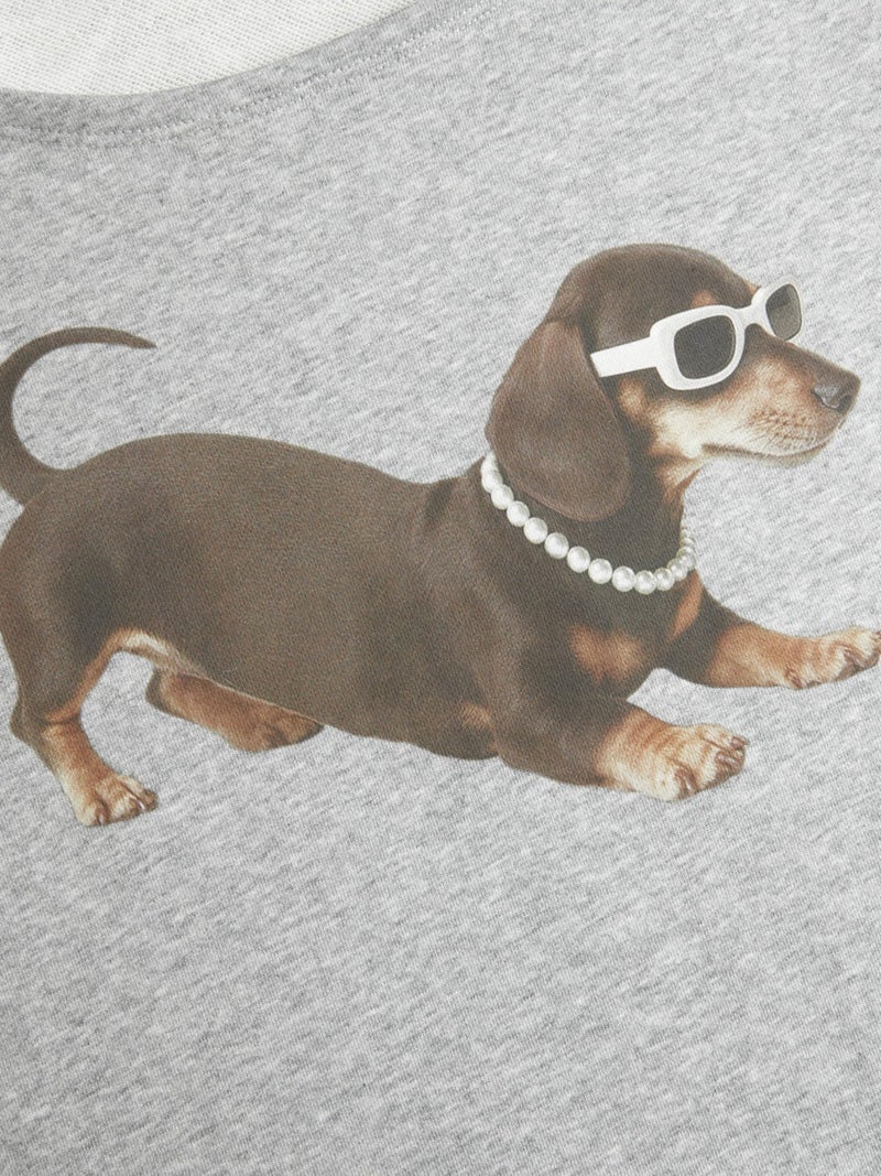 CIDER Going Out Sweatshirt for Women Dachshund Graphic Asymmetrical Neck Long Sleeve Terry Pullover Dog Top Grey - Image 2
