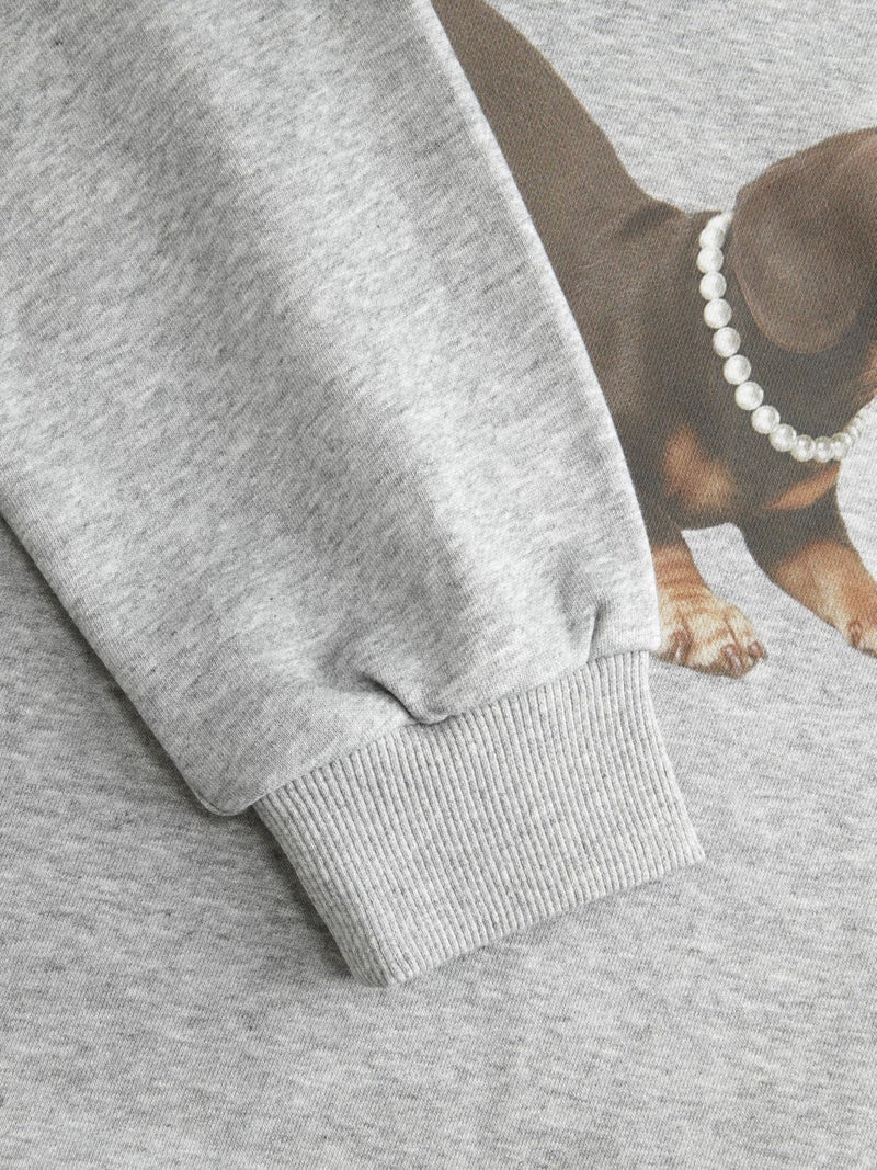 CIDER Going Out Sweatshirt for Women Dachshund Graphic Asymmetrical Neck Long Sleeve Terry Pullover Dog Top Grey - Image 4