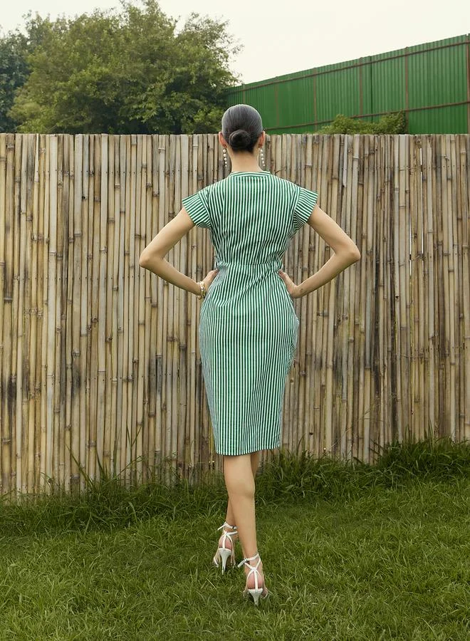 SASSAFRAS Striped Ruched Dress