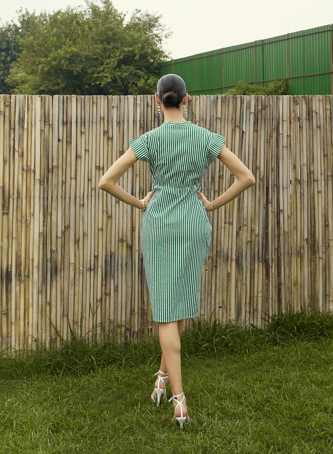 SASSAFRAS Striped Ruched Dress - Image 5