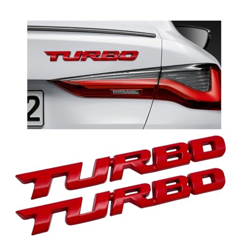 Dickno 2PCS Turbo Car Emblem Decal 3D Metal Fender Logo Badge Sticker Zinc Alloy Auto Front Hood Side Body Emblem Sticker Universal Exterior Decor Car Accessories for SUV Truck Red - Image 1