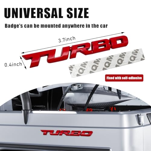 Dickno 2PCS Turbo Car Emblem Decal 3D Metal Fender Logo Badge Sticker Zinc Alloy Auto Front Hood Side Body Emblem Sticker Universal Exterior Decor Car Accessories for SUV Truck Red - Image 3