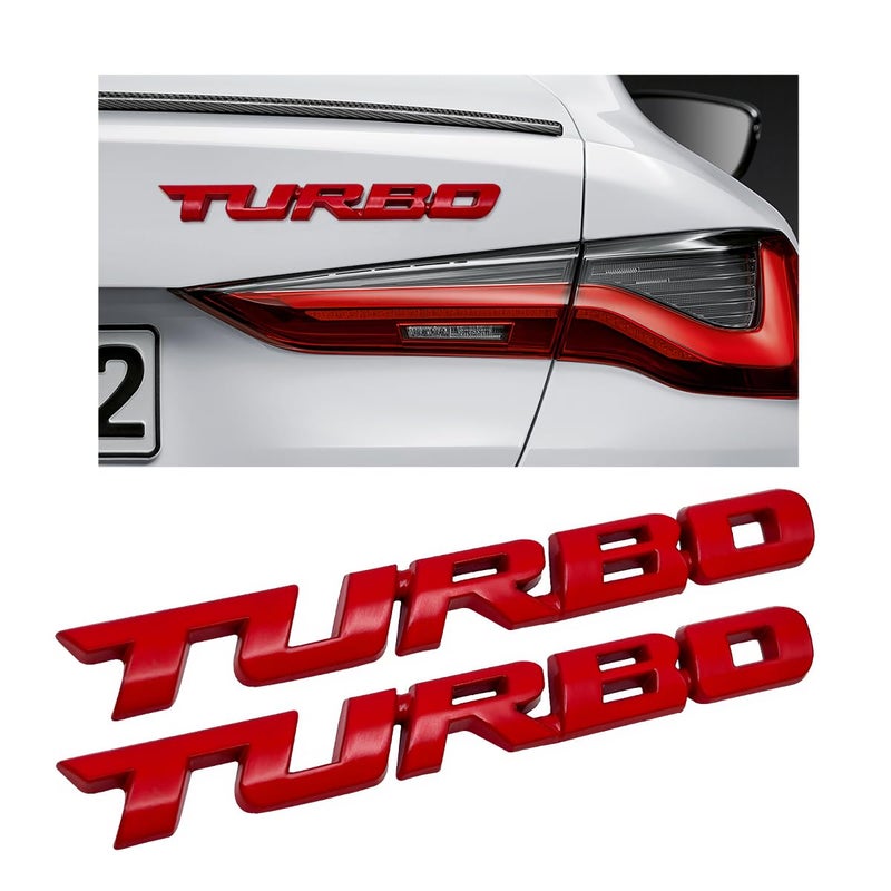 Dickno 2PCS Turbo Car Emblem Decal 3D Metal Fender Logo Badge Sticker Zinc Alloy Auto Front Hood Side Body Emblem Sticker Universal Exterior Decor Car Accessories for SUV Truck Red - Image 2