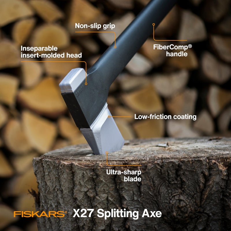 Fiskars X27 Super Splitting Axe, 36" Wood Splitting Axe for Medium to Large Size Logs with Shock-Absorbing Handle, Split Firewood, Forged Steel Blade, Bushcraft Gear and Camping Hatchet - Image 2