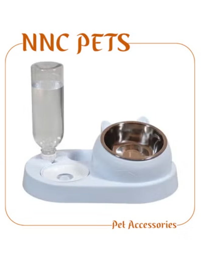 NNC PETS Dual bowl automatic feeder & water dispenser for Cats & Small dogs, Spill-proof food & water dispenser with Stainless steel bowl and Durable plastic, Easy to clean, 32.3 cm (LIGHT-BLUE) - Image 1