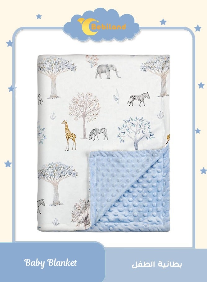 Bebiland 75x100cm Baby Blanket Newborn Swaddle, Animal Print Fleece Blanket with 3D Raised Dots, Lightweight Double Layer Plush Receiving Blanket for Crib Stroller Car Seat, Soft Toddler Bedding Quilt Gift Set - Image 1