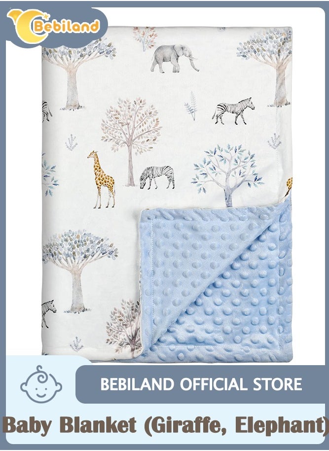 Bebiland Kids Baby Blanket Newborn Gifts, Soft Plush Blankets with Dotted Backing, Fleece Fabric Essentials for Unisex, Toddlers, Boys Girls 75x100cm (Giraffe, Elephant, Zebra)  - Image 1