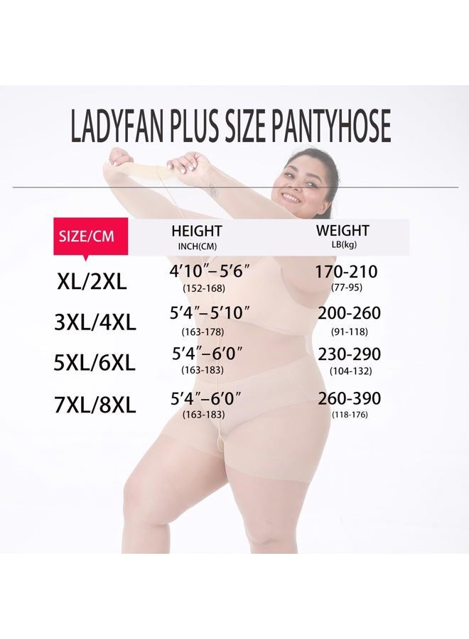 LADYFAN 2 Pack Plus Size Pantyhose for Women – 30D Ultra-Sheer Control Top Tights Reinforced Toe & Waistband, Black, 7X-Large-8X-Large - Image 2
