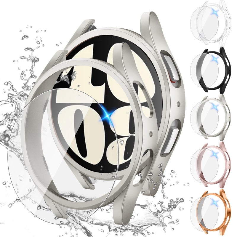 Tensea تينسيا [5+5 عبوة لحماية شاشة ساعة سامسونج جالاكسي 6 44 مم، واقي صدمات من PC صلب وزجاج مقسى مضاد للضباب، مجموعة غطاء وجه، غلاف ساعة جالاكسي 6 للنساء والرجال - Image 1