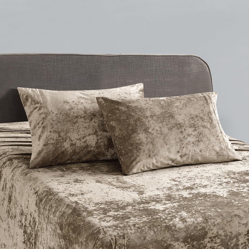 Fredsure Distressed Velvet Sheet Set, 4 Pieces Khaki King, Ultra Soft, Warm - Image 2