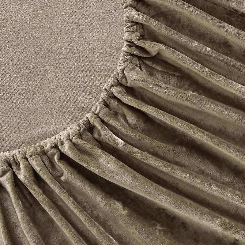 Fredsure Distressed Velvet Sheet Set, 4 Pieces Khaki King, Ultra Soft, Warm - Image 5