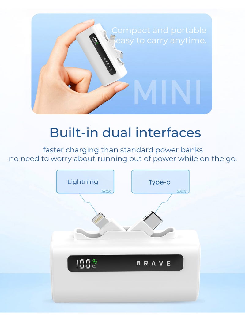 Brave - Power Bank Station Kit, Multi-Device Charging Dock, 4x 5000mAh Portable Charger Set with PD22.5W Type-C & PD20W Lightning, LED Display, Fast Charging External Battery for iPhone 16/15/14/13/12, Samsung S25/S24/S23/S22, iPad Pro, AirPods Pro, and More - USB-C Power Bank Charging Station (White) - Image 1