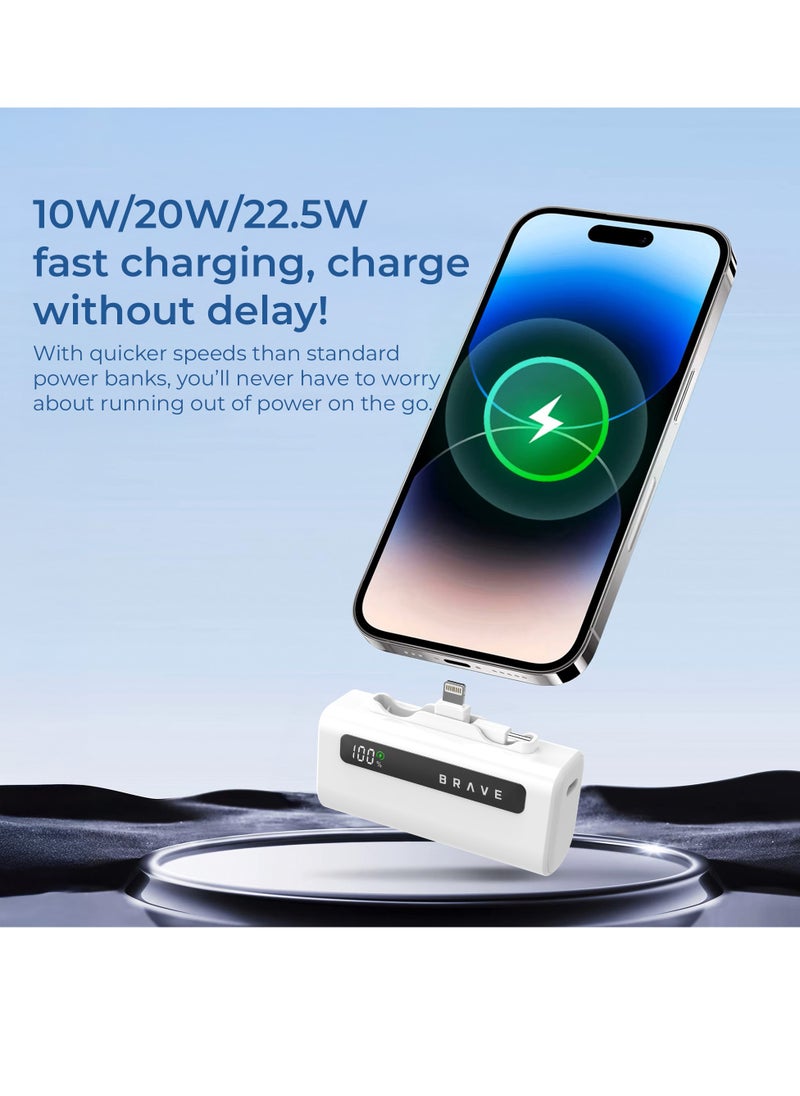 Brave - Power Bank Station Kit, Multi-Device Charging Dock, 4x 5000mAh Portable Charger Set with PD22.5W Type-C & PD20W Lightning, LED Display, Fast Charging External Battery for iPhone 16/15/14/13/12, Samsung S25/S24/S23/S22, iPad Pro, AirPods Pro, and More - USB-C Power Bank Charging Station (White) - Image 1