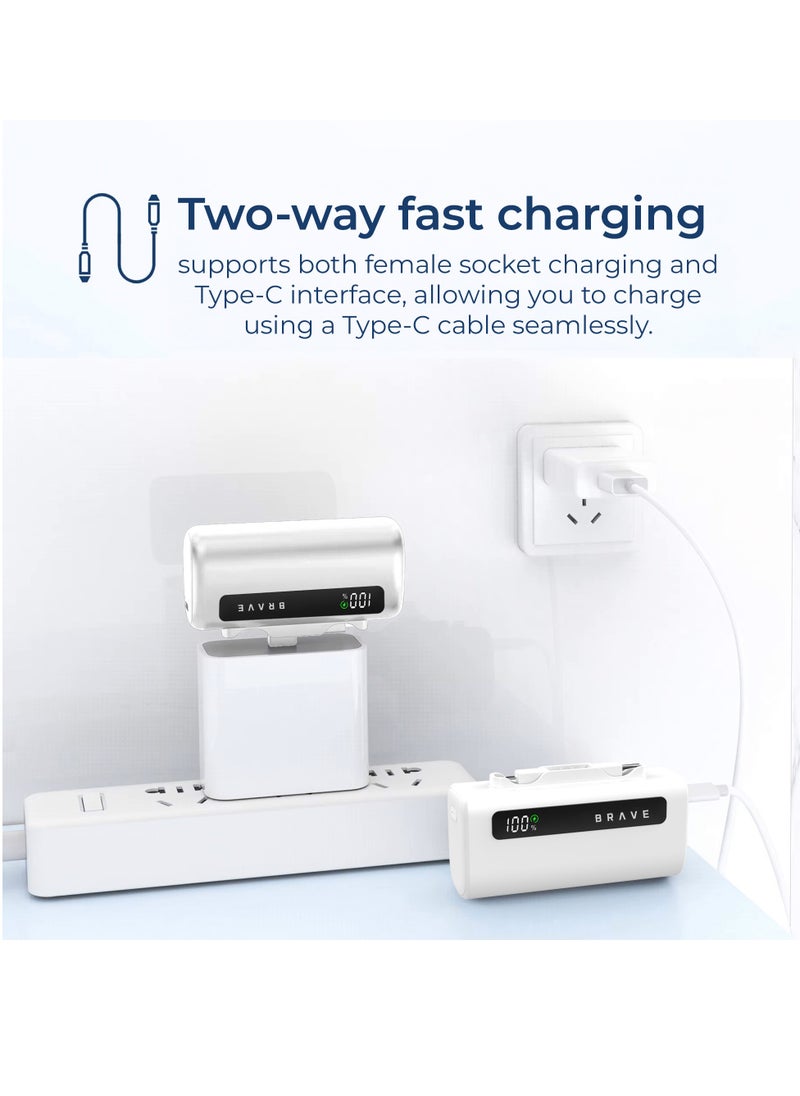Brave - Power Bank Station Kit, Multi-Device Charging Dock, 4x 5000mAh Portable Charger Set with PD22.5W Type-C & PD20W Lightning, LED Display, Fast Charging External Battery for iPhone 16/15/14/13/12, Samsung S25/S24/S23/S22, iPad Pro, AirPods Pro, and More - USB-C Power Bank Charging Station (White) - Image 1