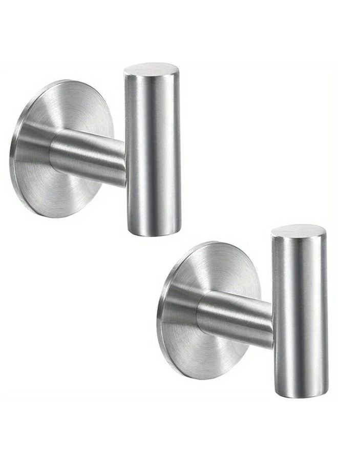 2Pcs Silvery Self Adhesive Stainless Steel Towel Hooks Heavy Duty Waterproof Wall Mounted - Image 1