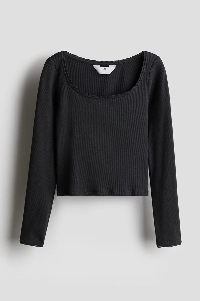H&M Picot-Trimmed Ribbed Top