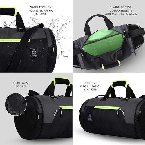 Gear Cross Training 9"/29L Large Water Resistant Duffle Bag | Travel Bag | Gym Bag for Men & Women (Black - Grey) - Image 2