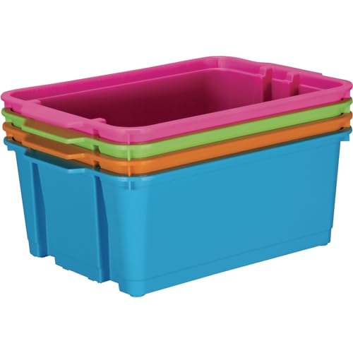 Really Good Stuff Classroom Stacking Bins - Neon - Set of 4 - Image 1