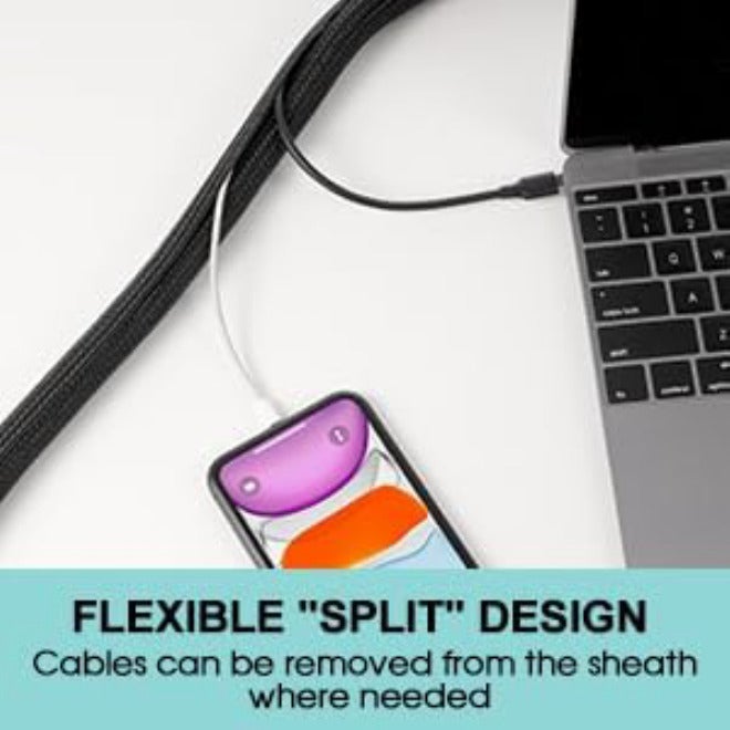 AGPTEK Cable Hose 6m Self Closing Cable Duct 15-25mm Flexible Woven Cable Coat Cable Management for Desk TV Computer PC Cable Protection for Dog Cat Black - Image 4
