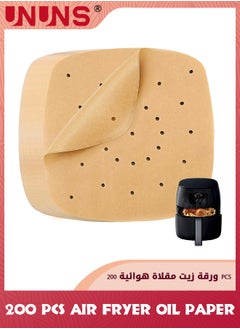 UNUNS Air Fryer Disposable Paper Liner,200 Pcs Non-stick Oil-proof Water-proof Air Fryer Liners,Food Grade Airfryer Parchment Paper For Frying Baking Cooking Roasting,Wood Color 6.5Inch Square  - Image 1