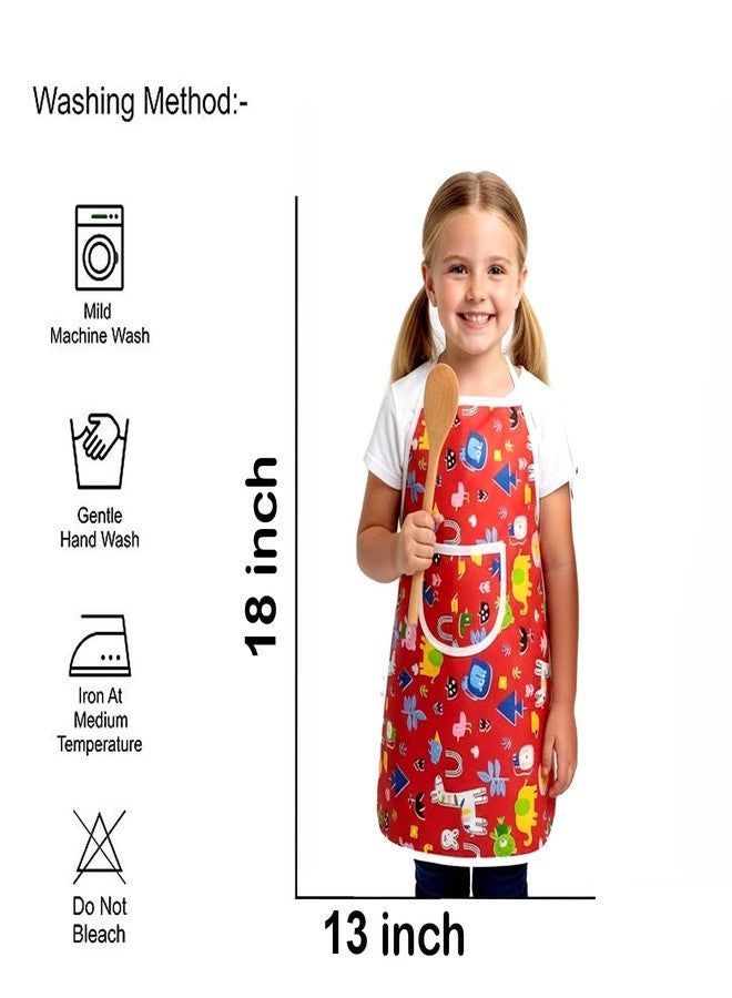 JMi Kids Printed Waterproof Apron for Boys & Girls | Cartoon Style Chef Apron for Cooking, Painting & Craft | Lightweight Kitchen Apron Neck Strap with Pocket (3–8 Years) (Red) - Image 2