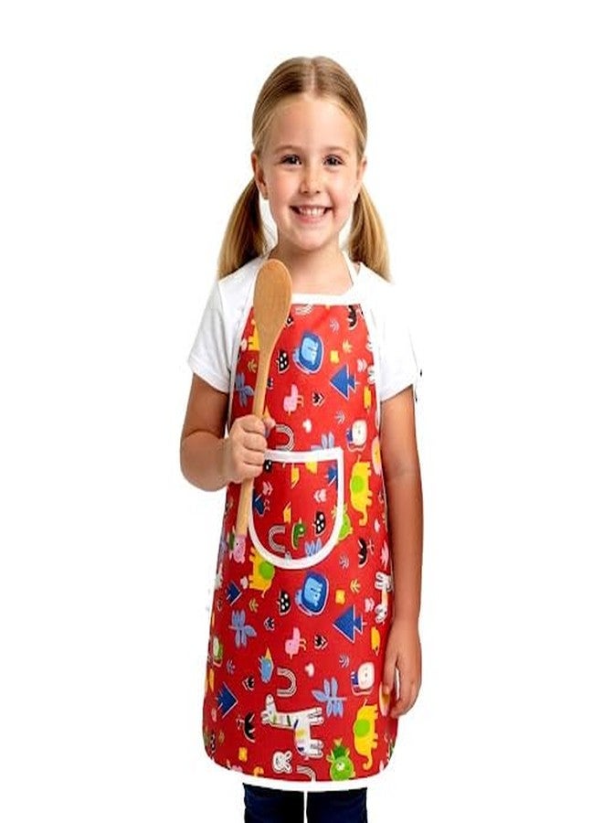 JMi Kids Printed Waterproof Apron for Boys & Girls | Cartoon Style Chef Apron for Cooking, Painting & Craft | Lightweight Kitchen Apron Neck Strap with Pocket (3–8 Years) (Red) - Image 1