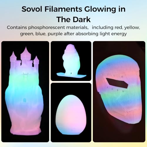 Sovol 3D Printer Glow in The Dark Filament Gradient Multicolor Fast Change PLA 1kg (2.2 lbs) Spool 3D Printing Materials, Dimensional Accuracy +/- 0.03 mm, 1.75 mm, Glow Multicolored - Image 2