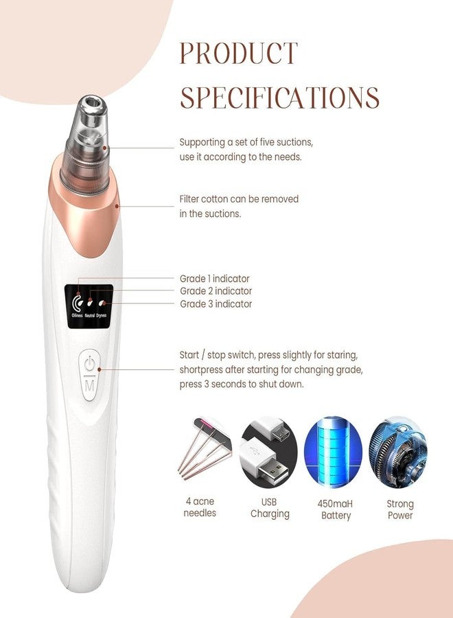 Adiguru 5-in-1 Blackhead Remover Machine – Electric Pore Cleaner & Whitehead Removal Tool, Deep Face Cleaner Machine for Acne, Pimple & Blackhead Removal, USB Rechargeable Derma Suction Device (Blackhead remover) - Image 5