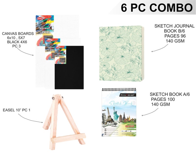 Variety CANAVS Combo 6X10, 5X7, PC[2] &Black Canvas 4X6 [1],Easel PC [1], Sketch Book A/6 [1], and Journal Sketch Book B/6 PC[1] - Image 2