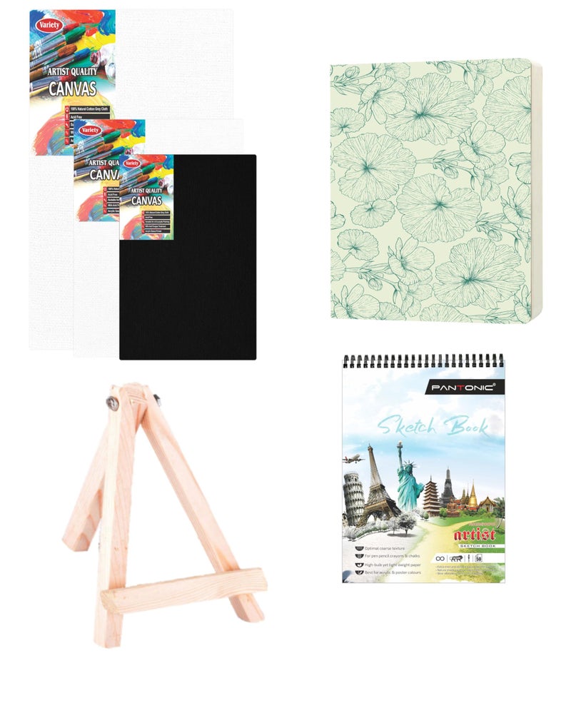 Variety CANAVS Combo 6X10, 5X7, PC[2] &Black Canvas 4X6 [1],Easel PC [1], Sketch Book A/6 [1], and Journal Sketch Book B/6 PC[1] - Image 1