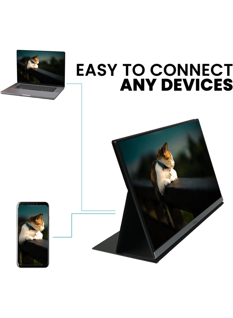 شاشة محمولة 15.6 بوصة، مزودة بمنفذ USB من النوع C ومنفذ HDMI | شاشة خارجية بدقة FHD 1080P | كابل واحد من النوع C للطاقة والإشارة | شاشة سفر فائقة النحافة لأجهزة الكمبيوتر المحمولة، وأجهزة الكمبيوتر الشخصية، وأجهزة Mac، والهواتف المحمولة، وSwitch - Image 2