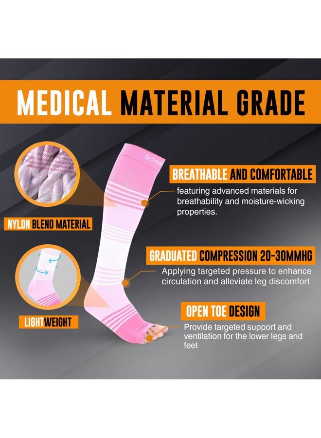 Doc Miller Premium Open Toe Compression Socks Dress Series 1 Pair 20-30mmHg, Toeless Compression Socks Women, Open Toe Pinkpinkwhite, M - Image 4