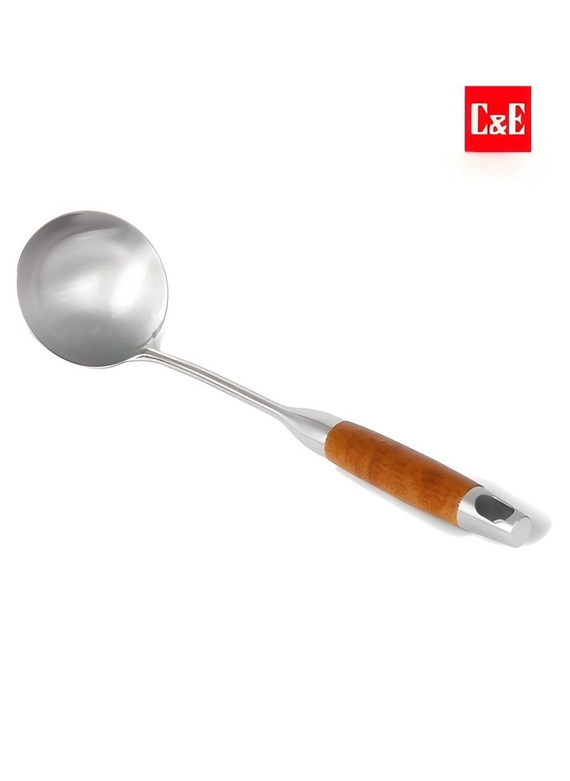 C&E Cooking wooden handle spoon, used for cooking, stirring and serving, large-sized non-stick wooden handle spoon; Long-handled spoon, a spoon for stirring and cooking  - Image 1