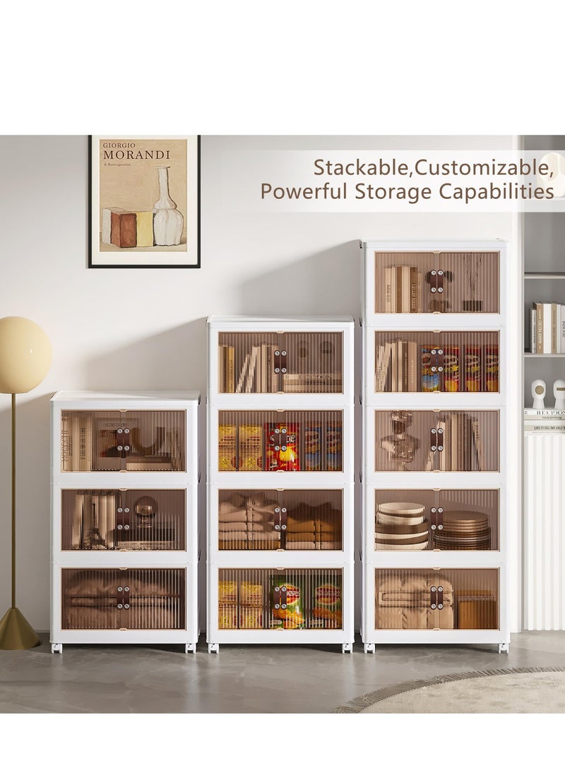 يوفان خزائن تخزين متعددة الوظائف قابلة للطي بخمس طبقات مع عجلات، منظم خزانة بلاستيكي شفاف بعرض 50 سم للمنزل والمكتب - Image 3