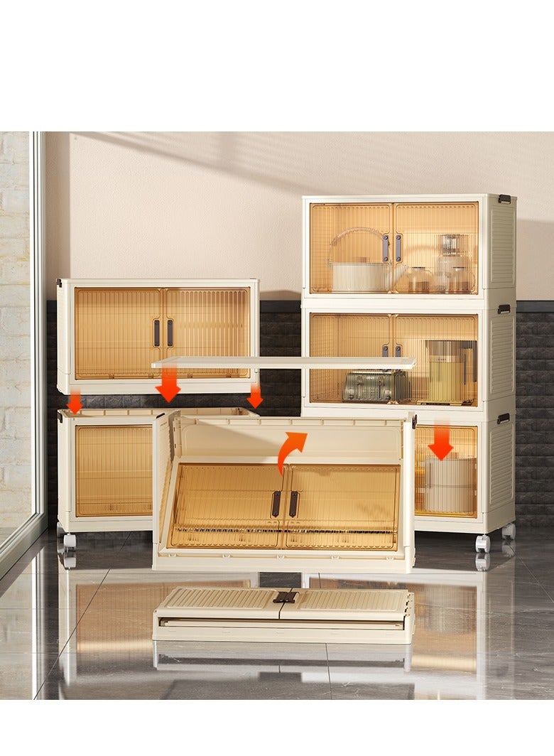 يوفان خزائن تخزين متعددة الوظائف قابلة للطي بخمس طبقات مع عجلات، منظم خزانة بلاستيكي شفاف بعرض 50 سم للمنزل والمكتب - Image 2